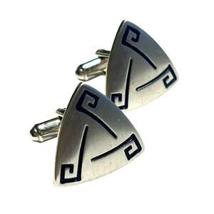 Silver & black triangle cufflinks mens vintage jewelry Speidel USA hallmark